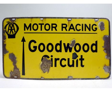 Goodwood Motor Circuit Enamel SignA c1950s period rectangular enamel road sign, featuring 'Goodwood Motor Circuit' lettering 