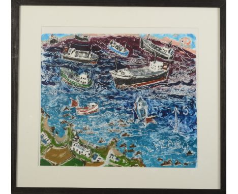 IAN DUNLOP The Lizard Oil on paper monotype Signed Further signed and inscribed to the back 36 x 40cm