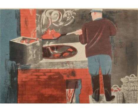 RICHARD PLATTBoiling Lobsters circa 1953Three colour lithograph Signed and inscribed by the artists widow Diane Platt Paper s