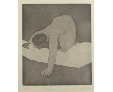 KARL WESCHKE Psyche and Eros Etching Signed and titled Numbered 20/50 27 x 22 cm