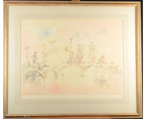 ROWLAND EMETT The Evening Shrimp-Train Passing the Old Cloud-Cuckoo Lithograph Signed 51 x 66cm