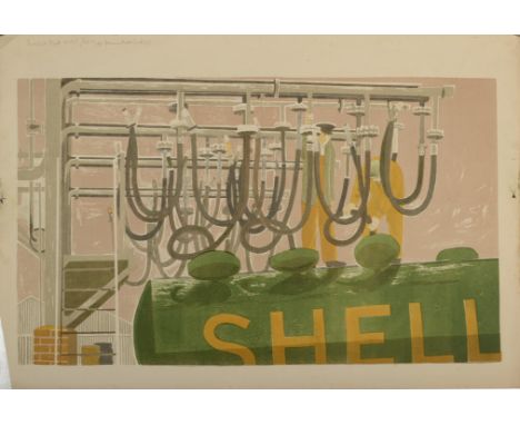 RICHARD PLATT Shell oil refinery circa 1955 Three colour lithograph Signed and inscribed by the artists widow Diane Platt Pap
