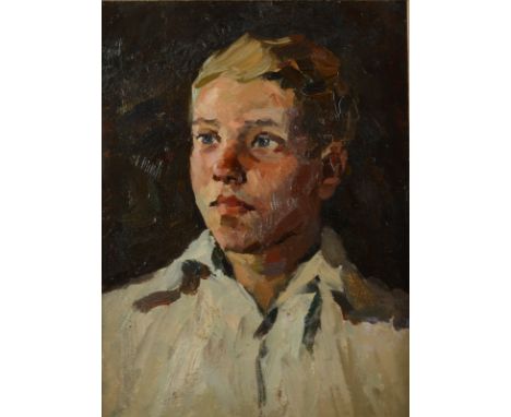 NIKOLAI A KORNIKOV Russian School Portrait of a boy Oil on canvas laid down Signed to the back 30 x 22cm Condition report: No