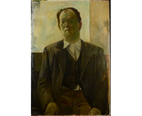 RICHARD PLATT Portrait of John Bratby RA Oil on board Signed and dated '53 Inscribed to the back 90 x 61.5cm