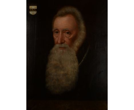 Follower of PAUL VAN SOMER Portrait of a bearded gentleman, believed to be a member of the Samways family Oil on oak panel 57
