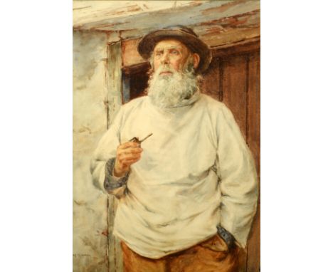 HENRY MEYNELL RHEAM Portrait of Billy Renfree, fish jouster of Newlyn.WatercolurSigned and dated 191454 x 37cmNote:Billy Renf