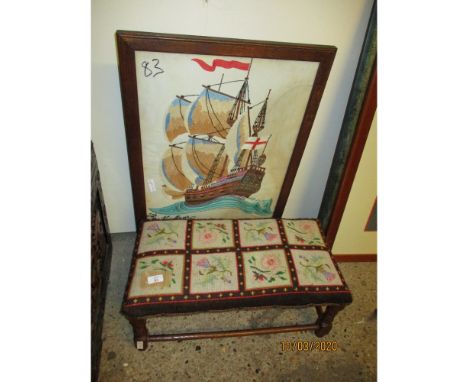 EMBROIDERED SEAT STOOL AND FIRE SCREEN 