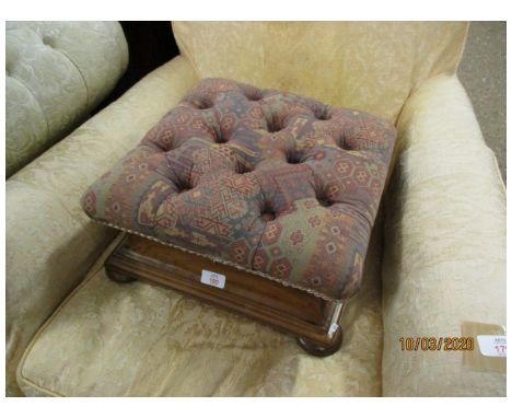 RE-UPHOLSTERED MAHOGANY BUTTON BACK FOOT STOOL 