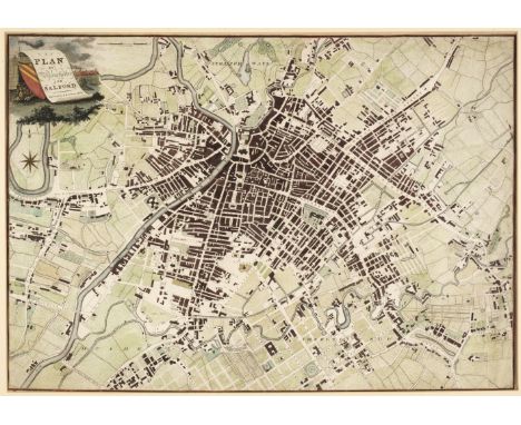 * Manchester. Dean (R. &amp; W. publishers), A Plan of Manchester and Salford, 1809, hand-coloured engraved map, compass rose