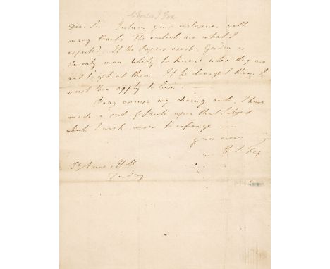 * Jenkinson (Robert Banks, 2nd Earl of Liverpool, 1770-1828). Prime Minister of the United Kingdom 1812-27. Autograph letter 