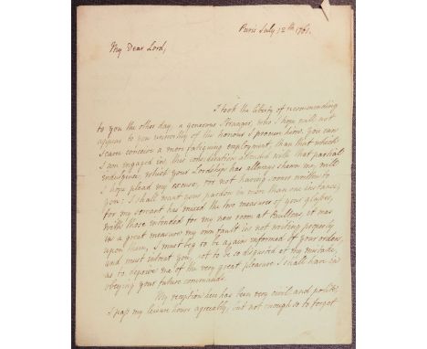 * Seven Years War. Autograph Letter Signed by Hans Stanley in his capacity as 'Chargé d'Affaires' reporting on the situation 