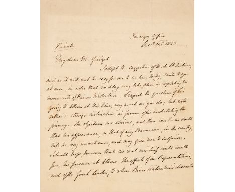 * Greece and the Anglo-French Entente. An important autograph letter signed from Lord Aberdeen (George Hamilton-Gordon, 4th E