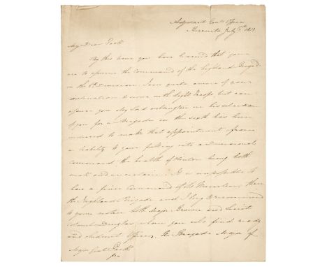 * Pakenham (Sir Edward Michael, 1778-1815). Autograph letter signed as adjutant-general in the Peninsula to Denis Pack (c.177