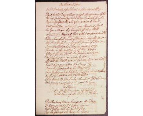 * Theology manuscript. 'A Heroic Poem. On the Nativity of Christ or Christmas Day', c.1730? 4 pages, comprising 83 lines (app