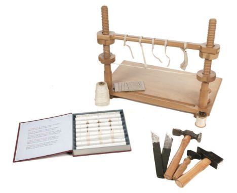 * Bookbinding tools. A collection of bookbinding hand tools, equipment &amp; bookbinding sewing materials, including paring k