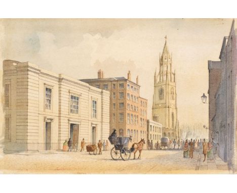 * Liverpool. Watercolour of St. Nicholas's Church, circa 1870, watercolour on paper, 31 x 45.5 cm, mounted, together with Hun