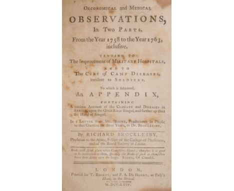 Brocklesby (Richard). Oeonomical and Medical Observations, in two parts, from the year 1758 to the year 1763, inclusive. Tend