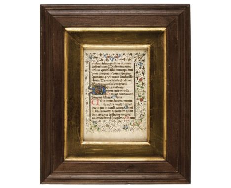 * Illuminated leaf. Illuminated leaf from a Book of Hours, probably northern France, 15th century, manuscript in brown ink on