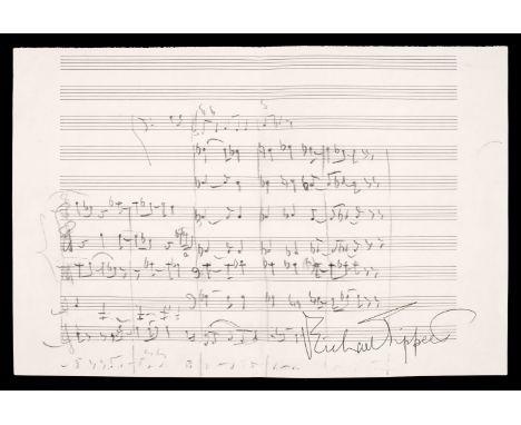 * Tippett (Michael, 1905-1998). English Composer. Autograph Musical Manuscript Signed, 'Michael Tippett', circa 1984, scored 