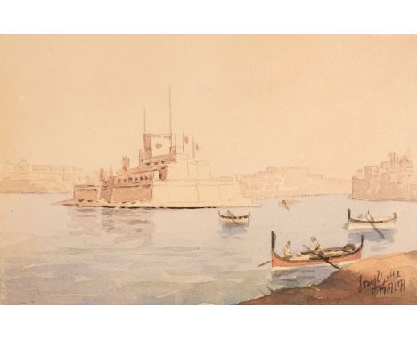 * Galea (Joseph, 1904-1985). Valletta, Malta, watercolour on paper, signed lower right, 13.5 x 20cm, unframed together with a