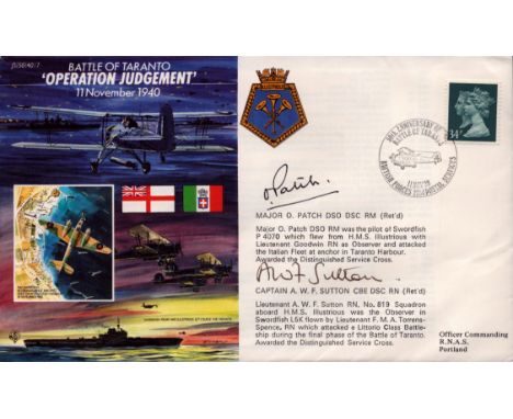 Mjr O Patch and Cptn A W F Sutton signed Operation Judgement cover. Good condition. All autographs come with a Certificate of