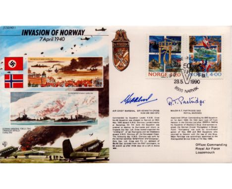 Air Chief Marshal Sir Kenneth Cross and Mjr R T Partridge signed Invasion of Norway cover. Good condition. All autographs com