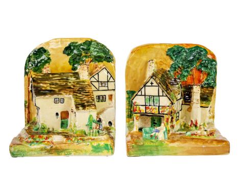 A Clarice Cliff bookends shape 430 and 411. Shape 411 with Wilkinson Ltd marks. (2)