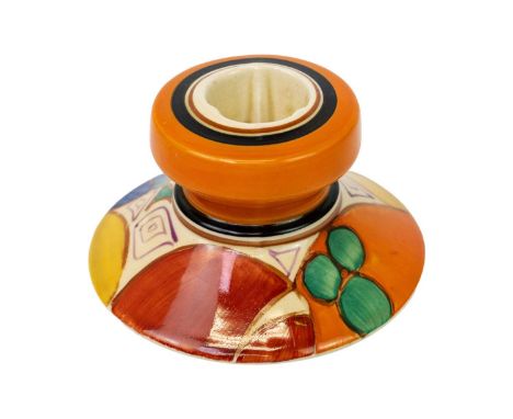 A Clarice Cliff Melon pattern 331 shape candlestick. Fantasque Bizarre Newport Pottery mark, height 5.5cm.Good condition, no 