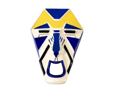 A Wedgewood Clarice Cliff Collectors Club Grotesque face mask. Decorated in black, blue and yellow, printed marks to verso, h