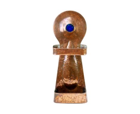 An Arts & Crafts Copper Umbrella Stand. Glasgow School, with a circular blue enamel insert, the planished back of Celtic insp