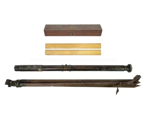 A WWI era lacquered brass gun sighting telescope by R & J Becks Ltd London. With a Houghtons Ltd Mark V tripod, scope length 