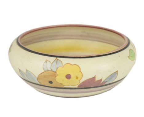 A Clarice Cliff 'Gloria' pattern bowl. Height 8.5cm, diameter 22cm.