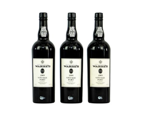 Three 75cl bottles of Warre’s 2003 vintage port. 20% vol.