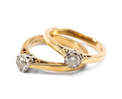 TWO 9CT SOLITAIRE DIAMOND RINGS, tot. diamond wt. apr. 0.4cts, tot. gross wt. appr. 3.6g (2)