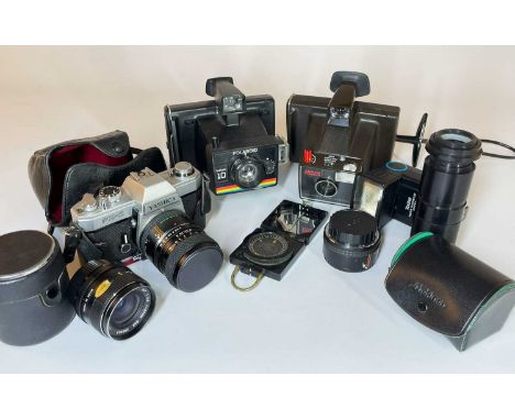 SMALL GROUP OF CAMERAS, including Yashika FX-2 SLR camera, with 55mm f2 lens, Auto Super-Paragon 35mm f2.8 lens, Vivitar 2500