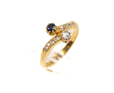 18CT GOLD DIAMOND & SAPPHIRE RING, twist shank, ring size M, 3.1gmsProvenance: private collection Pembrokeshire