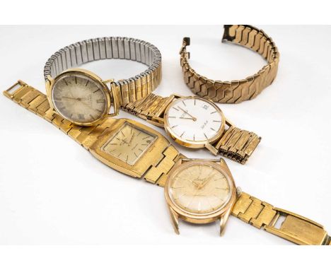 FOUR 9CT GOLD GENTLEMAN'S WRISTWATCHES, to include Oroisa wristwatch with 14K gold casing and fixoflex strap, Roamer watch wi