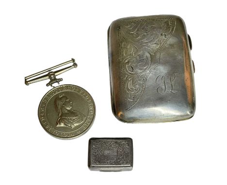 GEORGIAN SILVER VINAIGRETTE, rectangular form, foliate engraved gilded interior with pierced grill, 2.8cms wide, together wit