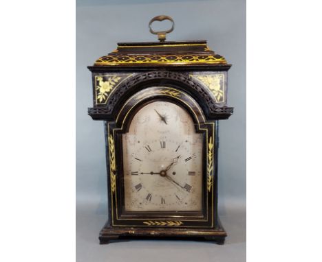 A late 18th or early 19th Century Chinoiserie table clock, the silvered dial inscribed William Lindsey, London  with Arabic a