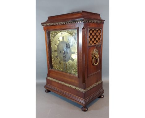 A mahogany and gilded bracket clock, the brass dial inscribed J. Wilks Wolverton, with Roman and Arabic numerals with twin fu