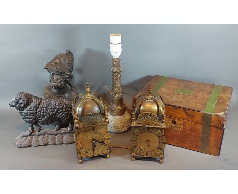 A Serpentine table lamp in the form of a Lighthouse together with other items to include a writing box and a door stop in the