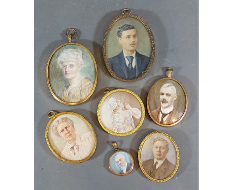 An early 20th Century portrait miniature together with six other similar portrait miniatures 