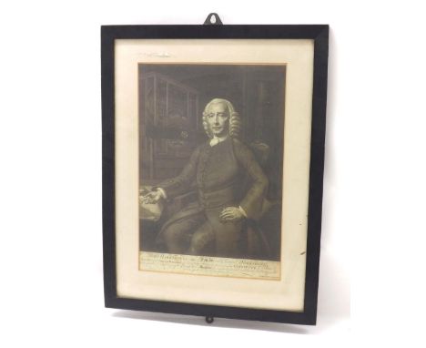 Black and white print of John Harrison pictured seated in a study, 15.5'' x 10.5'', glazed and framed