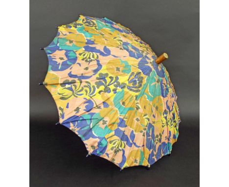 Art Deco lady's parasol with malacca and ebony handle and period textile umbrella, 25.5" long