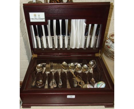 A part-canteen of cutlery by Arthur Price, in fitted case, three table lamps, a modern wood case wall clock, (bezel lacking) 