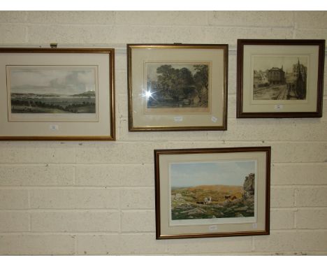 After J Farington, 'View of Plymouth Dock and Mount Edgcumbe', a framed hand-coloured etching by Letitia Byrne, 23.5 x 41cm, 