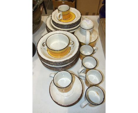 Thirty-eight pieces of Midwinter 'Stonehenge (Sun)'-decorated tea and dinner ware.