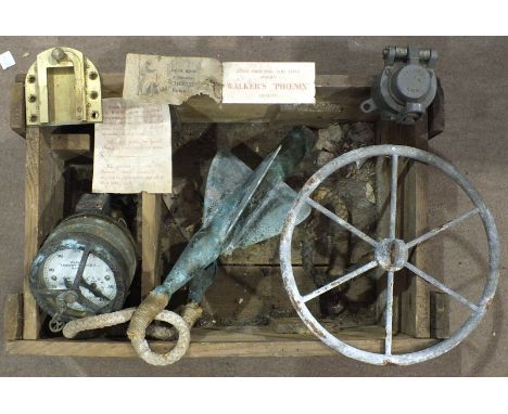 A Walker's "Trident" Electric Ship's Log Mark III, with "Cherub" rotator, wheel and mounting plate, in pine box.
