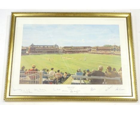 After Arthur Weaver. England v. Australia Centenary Cricket Test Lords 1980, signed by the artist and various Cricketers, to 