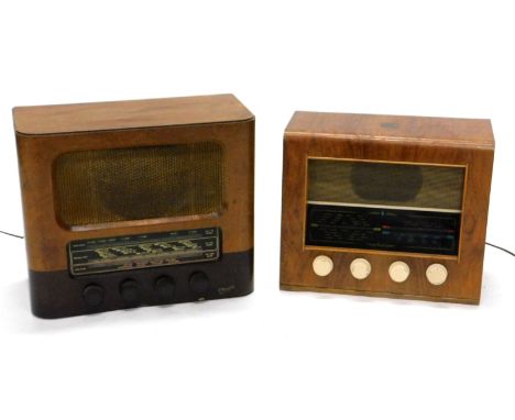 A vintage walnut cased Bush radio, type AC41 with front mesh work speaker and four tuning knobs, 34cm high, 41cm wide, 20cm d